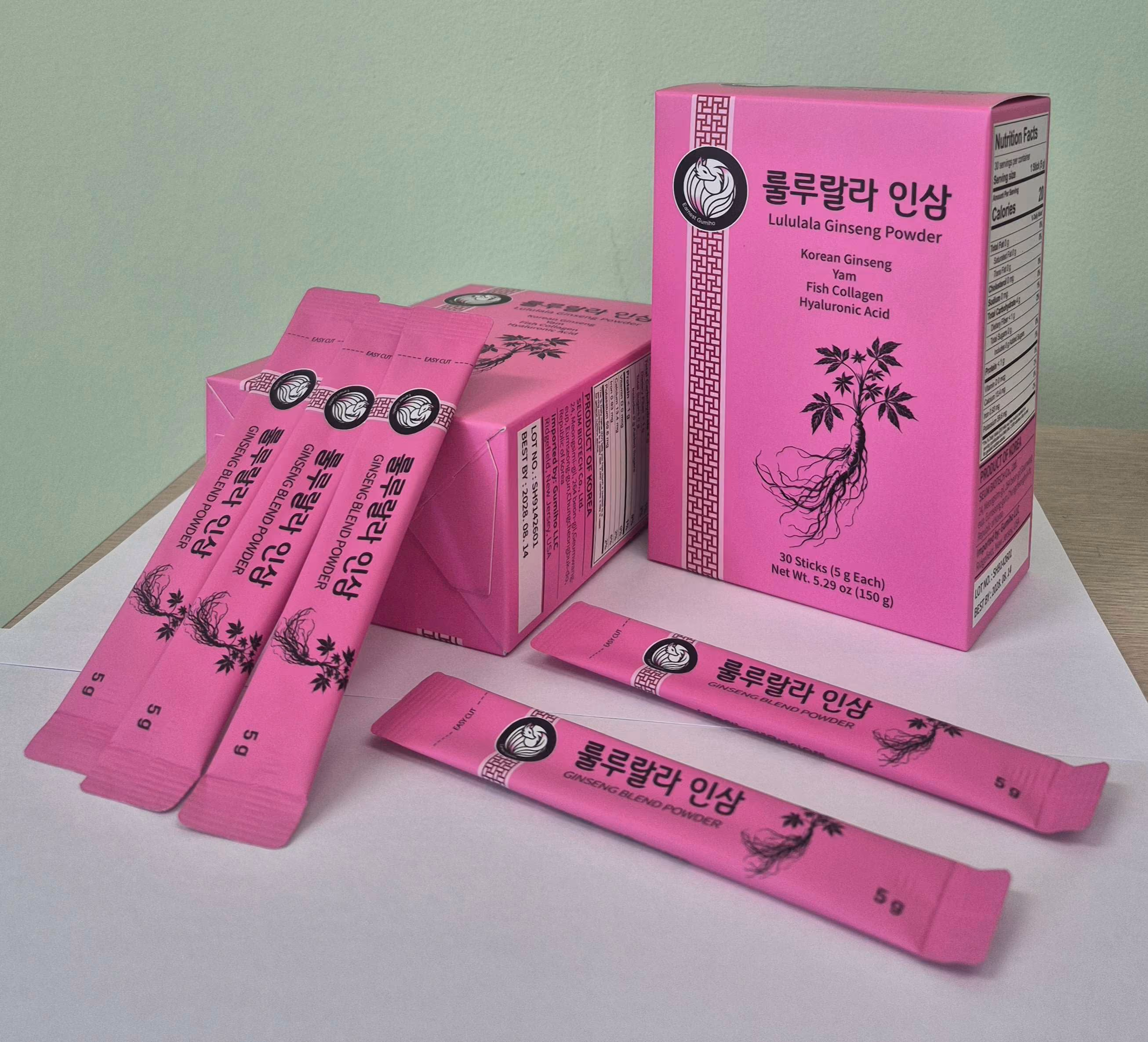 Lululala Ginseng Powder box and single-serve 5g sticks