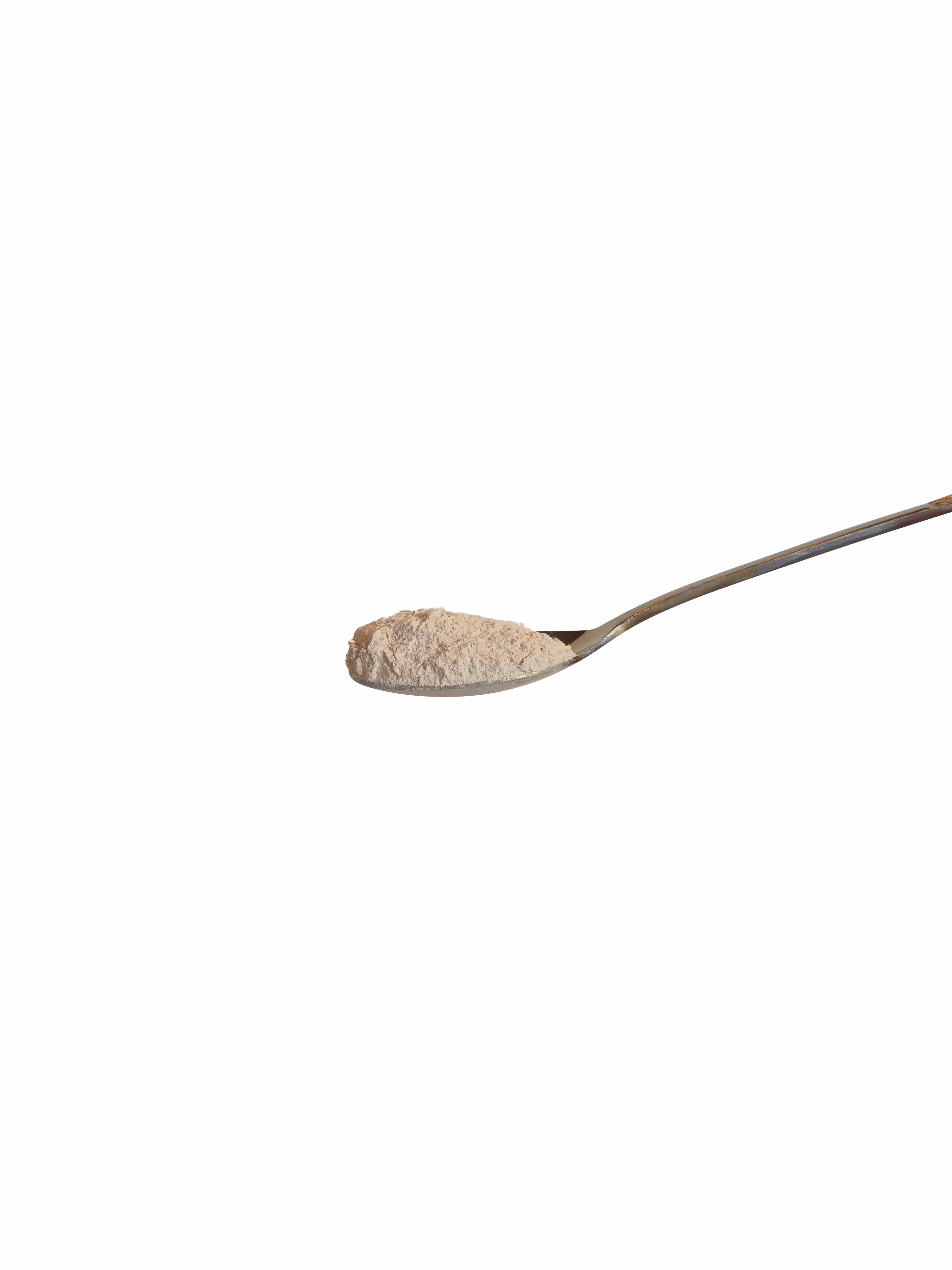 A spoonful of Earnest Gumiho ginseng powder on a white background